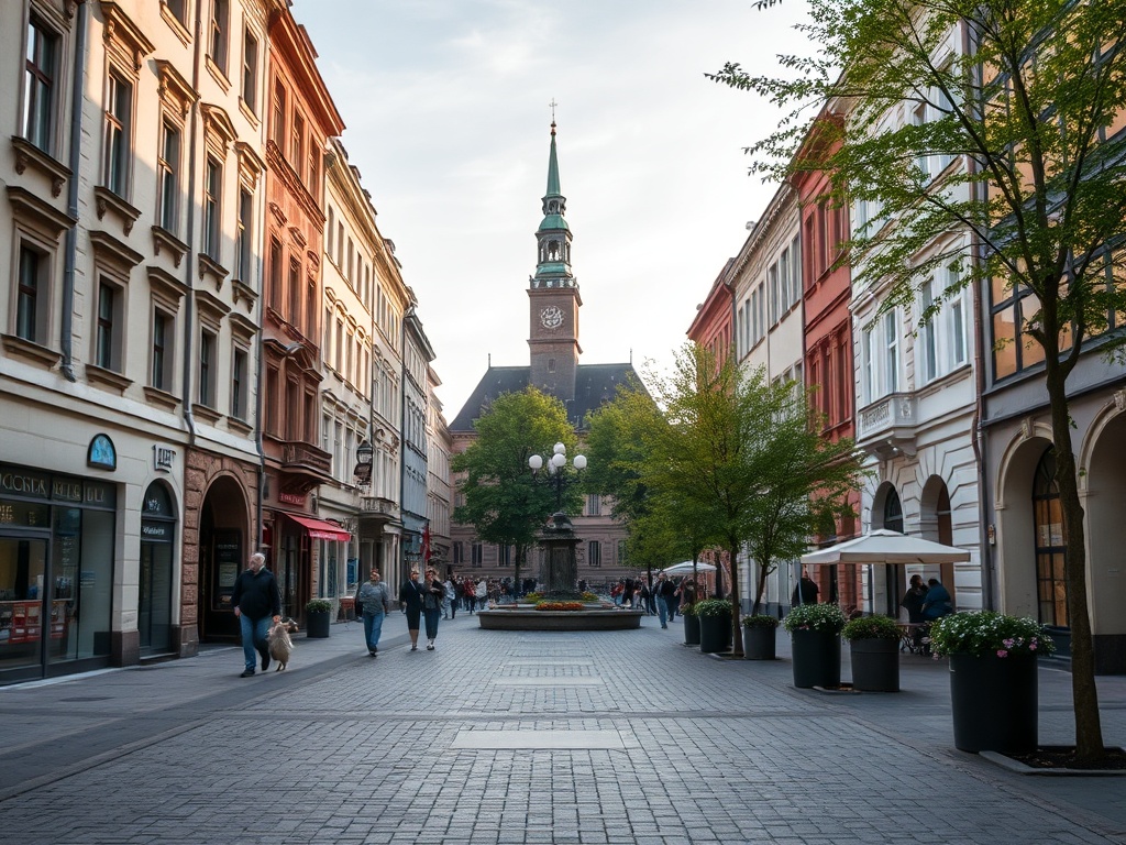 Ilustracja przedstawiająca różne wydarzenia w Poznaniu: symbolicznie pałac, symbol zdrowia i procesja religijna.