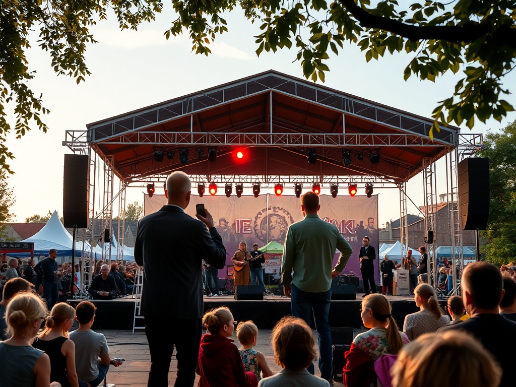 Plakat festiwalu Poznańska Wiosna Muzyczna prezentujący nowoczesne motywy graficzne